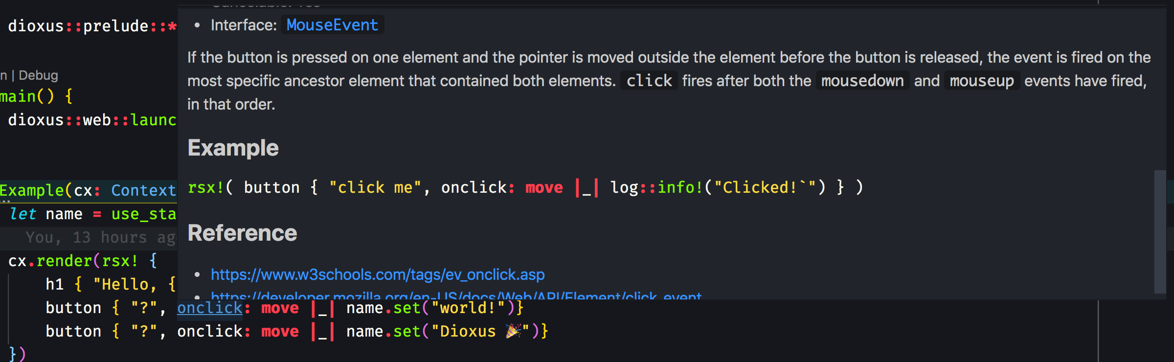 Element attributes and listeners have hover context